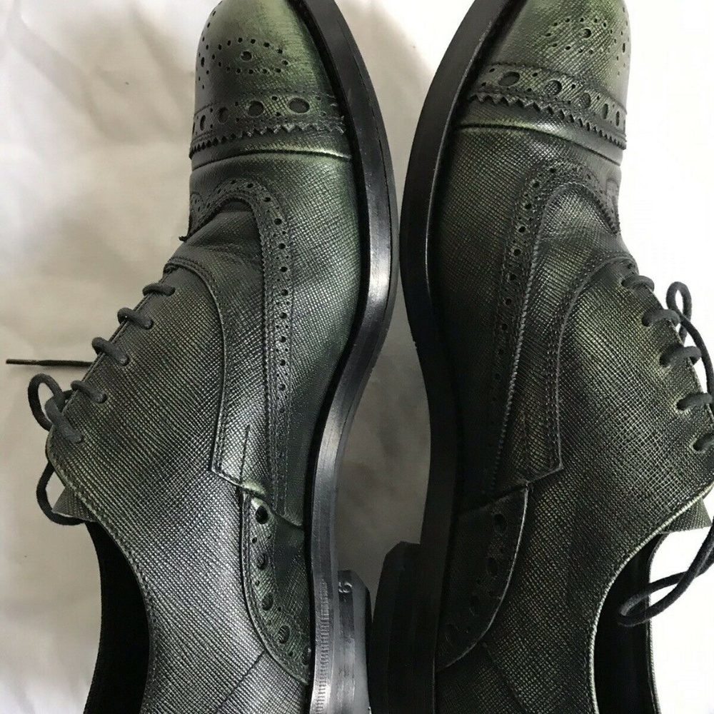 PRADA Olive Grained Leather Oxford Shoes Mens 6/ W - Picture 8 of 8
